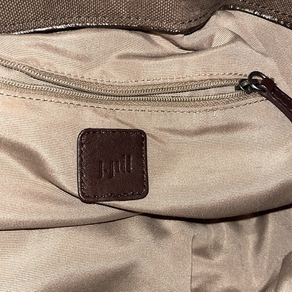 J.Jill thick canvas large tote with leather trim & handles, open side pockets OS - Picture 7 of 9